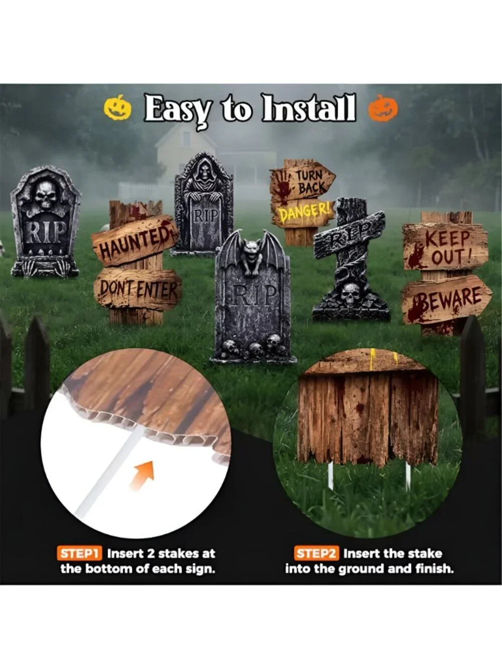 7 Pack Halloween Tombstones Decorations Outdoor Graveyard Signs with RIP